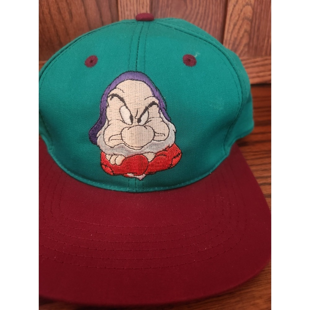 Vintage 90's Disney Grumpy Snapback Baseball Hat Cap Taiwan Snow White Dwarfs - Picture 2 of 5